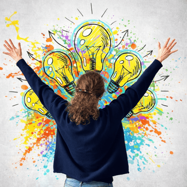 Woman celebrating a breakthrough moment of insight